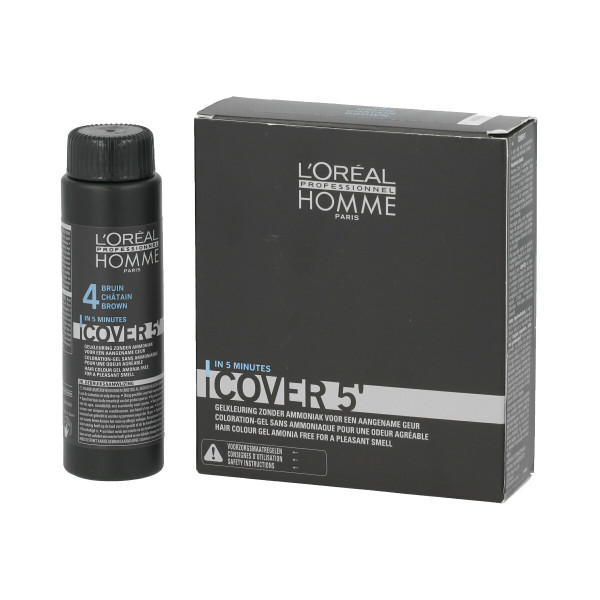 L'Oréal Professionnel Homme Cover 5' Hair Colour Gel (4 Medium Brown) 3 x 50 ml