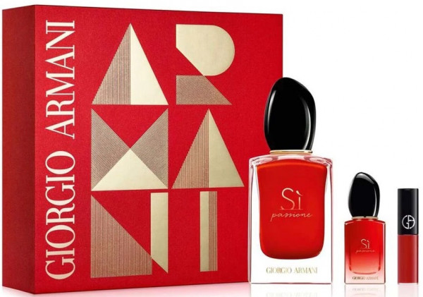 Armani Giorgio Si Passione EDP 50 ml + EDP MINI 7 ml + Lipstick Lip Maestro 400 1.5 ml