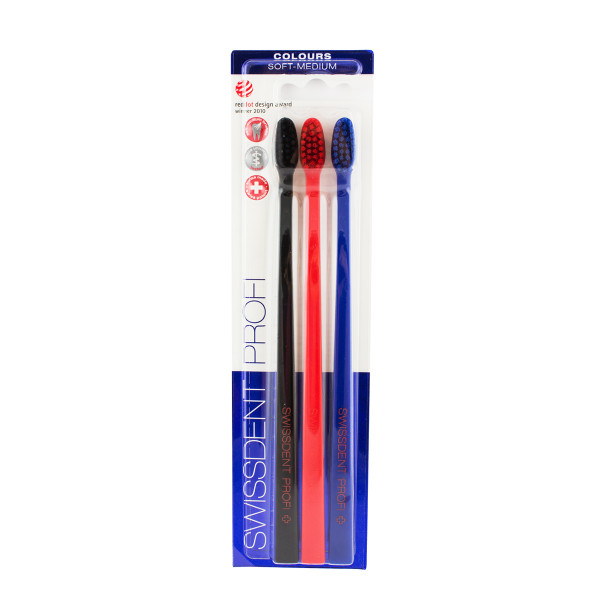 Swissdent Colours Soft-Medium 3 Stück (schwarz, rot, blau)