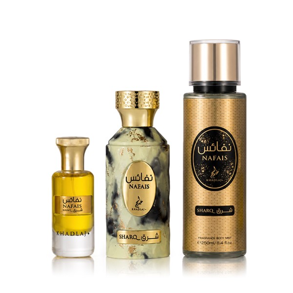 Khadlaj Nafais Sharq EDP 100 ml + Perfumed Oil 24 ml + Bodyspray 250 ml