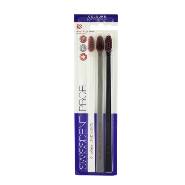 Swissdent Colours Soft-Medium Toothbrushes (white, gray, black) 3 Stück
