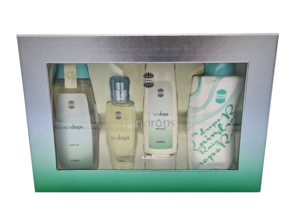 Ajmal Raindrops EDP 50 ml + Body Lotion 100 ml + Duschgel 200 ml + Powder 100 g