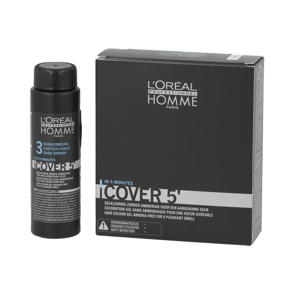 L'Oréal Professionnel Homme Cover 5' Hair Colour Gel (3 Dark Brown) 3 x 50 ml